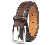 Fabio Valenti Cinturones de vestir de cuero genuino para hombre, cinturón para trajes, jeans, uniforme con hebilla de una sola punta, diseñado en los Estados Unidos, Color marrón quemado, 32-34