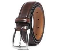 Fabio Valenti Cinturones de vestir de cuero genuino para hombre, cinturón para trajes, jeans, uniforme con hebilla de una sola punta, diseñado en los Estados Unidos, marrón, 36-38