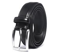 Fabio Valenti Cinturones de vestir de cuero genuino para hombre, cinturón para trajes, jeans, uniforme con hebilla de una sola punta, diseñado en los Estados Unidos, Negro, 36-38