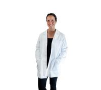 Fabiola Amor - Bata Blanca Corta Mujer de Sarga Premium - Uniforme para Farmacia, Óptica y Clínicas con 4 Bolsillos, Hecho en España - Talla XXL