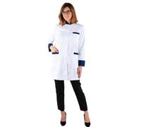 Fabiola Amor, Bata Laboratorio Mujer, Bata Sanitaria, Cuello Mao, Uniforme y Ropa de Trabajo Profesional, Fabricado en España (S, Azul Marino)