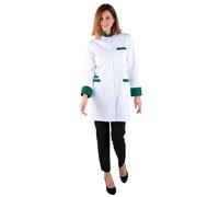 Fabiola Amor, Bata Laboratorio Mujer, Médico, Bata Sanitaria Cuello Mao, Uniforme y Ropa de Trabajo Profesional, Fabricado en España (XL, Verde)