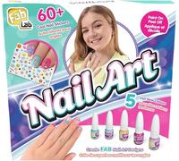 FABLAB Nail Art - Kit de Uñas para Niños Desde 8 Años - 6 Esmaltes Sin Disolventes - 60 Pegatinas de Unicornios y Estrellas - Actividad Creativa - Esmalte Pelable - Idea de Regalo de Moda y Belleza