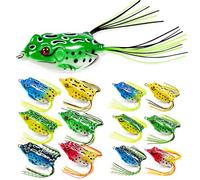 Fableblis Topwater - Señuelos de pesca de rana para lubina, 12 cebos de rana sin malas hierbas en varios tamaños, diseño artificial de PVC suave y ganchos afilados para lubina, cabeza de serpiente