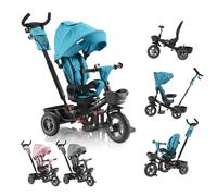 FableKids Triciclo Noemi 5 en 1 con Barra de Empuje, Desde 18 Meses hasta 25 kg, Ruedas PU, Marcha adelante/atrás, Rueda Libre, portabebidas, Turquesa