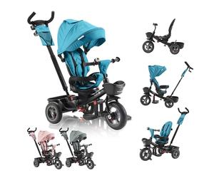 FableKids Triciclo Noemi 5 en 1 con Barra de Empuje, Desde 18 Meses hasta 25 kg, Ruedas PU, Marcha adelante/atrás, Rueda Libre, portabebidas, Turquesa