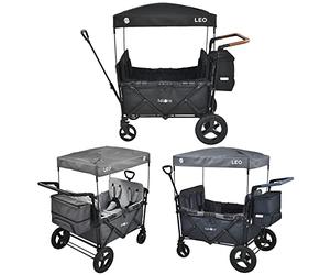 FableKids Vagón de Seguimiento Leo X4Plus con Techo | Vagón de Transporte Plegable | Arnés de 5 Puntos 4X | Ruedas Todoterreno 360° | Freno de Pie | Oxford 600D| Mallas de Ventilación | Negro Onyx