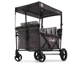 FableKids Vagón de Seguimiento Leo X4Plus con Techo | Vagón de Transporte Plegable | Arnés de 5 Puntos 4X | Ruedas Todoterreno 360° | Freno de Pie | Oxford 600D| Mallas de Ventilación | Gris Fósil