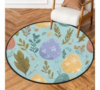Fabpuro Alfombra redonda de 160 cm para sala de estar, dormitorio, guardería, alfombra circular lavable, alfombra antideslizante para decoración del hogar, dibujos animados, primavera, huevos de