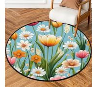 Fabpuro Alfombra redonda de 160 cm para sala de estar, dormitorio, guardería, alfombra circular lavable, alfombra antideslizante para decoración del hogar, primavera y verano, arte floral