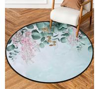 Fabpuro Alfombra redonda de 160 cm para sala de estar, dormitorio, guardería, alfombra circular lavable, alfombra antideslizante para decoración del hogar, hoja de eucalipto verde salvia en la parte