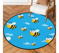 Fabpuro Alfombra redonda de 160 cm para sala de estar, dormitorio, guardería, alfombra circular lavable, alfombra antideslizante para decoración del hogar, diseño de abeja de dibujos animados en cielo