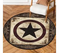 Fabpuro Alfombra redonda de 160 cm para sala de estar, dormitorio, guardería, alfombra circular lavable, alfombra antideslizante para decoración del hogar, diseño rústico del oeste de Texas, estrella