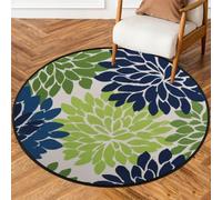 Fabpuro Alfombra redonda de 160 cm para sala de estar, dormitorio, guardería, alfombra circular lavable, alfombra antideslizante para decoración del hogar, color verde claro, azul marino, dalia floral