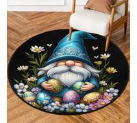 Fabpuro Alfombra redonda de 160 cm para sala de estar, dormitorio, guardería, alfombra circular lavable, alfombra antideslizante para decoración del hogar, primavera, huevos de Pascua, gnomo sobre