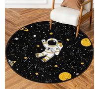 Fabpuro Alfombra redonda de 160 cm para sala de estar, dormitorio, guardería, alfombra circular lavable, alfombra antideslizante para decoración del hogar, cielo estrellado, planeta, estrellas