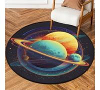 Fabpuro Alfombra redonda de 160 cm para sala de estar, dormitorio, guardería, alfombra circular lavable, alfombra antideslizante para decoración del hogar, cielo estrellado, sistema solar, planetas