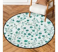 Fabpuro Alfombra redonda de 160 cm para sala de estar, dormitorio, guardería, alfombra circular lavable, alfombra antideslizante para decoración del hogar, primavera, verano, flores verdes