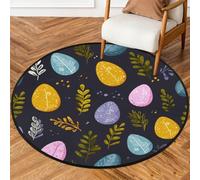 Fabpuro Alfombra redonda de 160 cm para sala de estar, dormitorio, guardería, alfombra circular lavable, alfombra antideslizante para decoración del hogar, huevos de Pascua, hojas de primavera