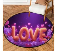 Fabpuro Alfombra redonda de 3 pies para sala de estar, dormitorio, guardería, alfombra circular lavable, alfombra antideslizante para decoración del hogar, corazones de amor rodeados de flores