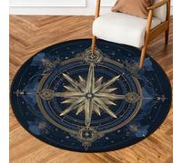 Fabpuro Alfombra redonda de 5 pies para sala de estar, dormitorio, guardería, alfombra circular lavable, alfombra antideslizante para decoración del hogar, brújula de estrella mística vintage