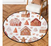 Fabpuro Alfombra redonda de 5 pies para sala de estar, dormitorio, guardería, alfombra circular lavable, alfombra antideslizante para decoración del hogar, casas de pan de jengibre de Navidad
