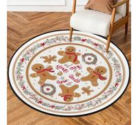 Fabpuro Alfombra redonda de 5 pies para sala de estar, dormitorio, guardería, alfombra circular lavable, alfombra antideslizante para decoración del hogar, Feliz Navidad, pan de jengibre, caramelo