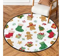 Fabpuro Alfombra redonda de 5 pies para sala de estar, dormitorio, guardería, alfombra circular lavable, alfombra antideslizante para decoración del hogar, dibujos animados, Navidad, pan de jengibre