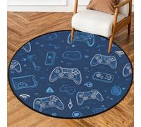 Fabpuro Alfombra redonda de 92 cm para sala de estar, dormitorio, guardería, alfombra circular lavable, alfombra antideslizante para decoración del hogar, patrón de controlador de juegos