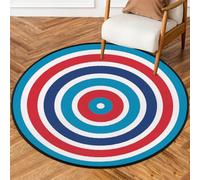 Fabpuro Alfombra redonda de 92 cm para sala de estar, dormitorio, guardería, alfombra circular lavable, alfombra antideslizante para decoración del hogar, círculos concéntricos, rayas en rojo, blanco