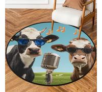 Fabpuro Alfombra redonda de 92 cm para sala de estar, dormitorio, guardería, alfombra circular lavable, alfombra antideslizante para decoración del hogar, gafas de sol divertidas, canto de vaca