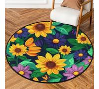 Fabpuro Alfombra redonda de 92 cm para sala de estar, dormitorio, guardería, alfombra circular lavable, alfombra antideslizante para decoración del hogar, primavera y verano, flores de dibujos