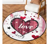 Fabpuro Alfombra redonda de 92 cm para sala de estar, dormitorio, guardería, alfombra circular lavable, alfombra antideslizante para decoración del hogar, romántica palabra de amor sobre rosa