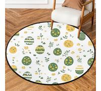 Fabpuro Alfombra redonda de 92 cm para sala de estar, dormitorio, guardería, alfombra circular lavable, alfombra antideslizante para decoración del hogar, huevos de Pascua, hojas verdes