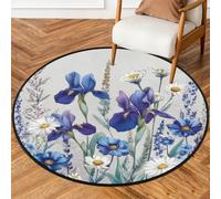 Fabpuro Alfombra redonda de 92 cm para sala de estar, dormitorio, guardería, alfombra circular lavable, alfombra antideslizante para decoración del hogar, primavera, verano, flores silvestres, lirios