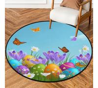 Fabpuro Alfombra redonda de 92 cm para sala de estar, dormitorio, guardería, alfombra circular lavable, alfombra antideslizante para decoración del hogar, campo floral de primavera, huevos de Pascua