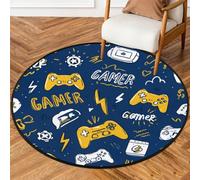 Fabpuro Alfombra redonda de 92 cm para sala de estar, dormitorio, guardería, alfombra circular lavable, alfombra antideslizante para decoración del hogar, controlador de jugadores, color azul
