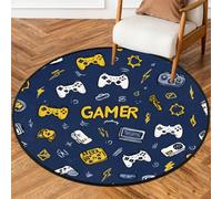 Fabpuro Alfombra redonda de 92 cm para sala de estar, dormitorio, guardería, alfombra circular lavable, alfombra antideslizante para decoración del hogar, controlador de juegos de dibujos animados