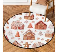 Fabpuro Alfombras redondas de 3 pies para sala de estar, dormitorio, guardería, alfombra circular lavable, alfombra antideslizante para decoración del hogar, casas de pan de jengibre de Navidad