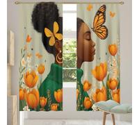 Fabpuro Cortinas de gasa con estampado floral negro para mujer, 78 pulgadas | Cortina semitransparente con bolsillo para barra para ventana para sala de estar, dormitorio, cortinas de red