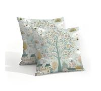 Fabpuro Juego de 2 fundas de almohada impermeables para exteriores, 40 x 40 cm, diseño abstracto de árbol, dibujos animados, arco iris, escena de la ciudad, fundas de cojín decorativas para patio