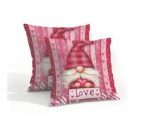 Fabpuro Juego de 2 fundas de almohada impermeables para exteriores, 40 x 40 cm, diseño de gnomo del amor en rosa, fundas de cojín decorativas para patio, jardín, tienda de campaña, sofá
