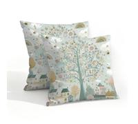 Fabpuro Juego de 2 fundas de almohada impermeables para exteriores, 45 x 45 cm, diseño abstracto de árbol, dibujos animados, arco iris, escena de la ciudad, fundas de cojín decorativas para patio