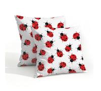 Fabpuro Juego de 2 fundas de almohada impermeables para exteriores, 45 x 45 cm, diseño de mariquita sobre blanco, fundas de cojín decorativas para patio, jardín, tienda de campaña, sofá