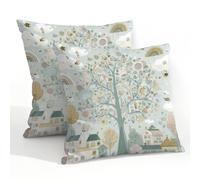 Fabpuro Juego de 2 fundas de almohada impermeables para exteriores, 55 x 55 cm, diseño abstracto de árbol, dibujos animados, arco iris, escena de la ciudad, fundas de cojín decorativas para patio