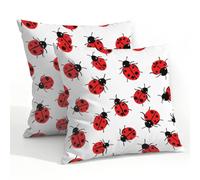 Fabpuro Juego de 2 fundas de almohada impermeables para exteriores, 55 x 55 cm, diseño de mariquita sobre blanco, fundas de cojín decorativas para patio, jardín, tienda de campaña, sofá
