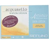 FABRIANO Artistico Bloc de 20 hojas de acuarela blanca, grano fino, 300gr, 18x26cm, 4 esquinas encoladas