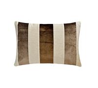 Fabric Mart Direct Decorativo marrón Funda de cojín Lumbar, 30 x 45 cm Terciopelo y Lino Cojin, Funda de Cojín con Labor de Retazos, A Rayas Cojin, Moderno Funda de cojín Lumbar - Swathe Brown