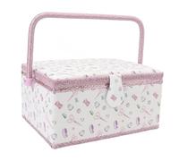 Fabric Sewing Basket Large Capacity Magnetic Button Closure Sewing Tool Storage Box with Removable Tray for Sewing Enthusiasts Crafters Purple