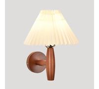 Fabric Wall Lamp, Bedside Wall, Wooden Candlestick Wall Light with Pleated Skirt Shade, E27 Lighting Fixtures, Living Room Decorative Wall Lamps, Retro Industrial Wall Lights(Walnut c